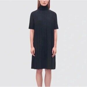 COS Womens Turtleneck Ribbed Sweater Dress Ribbed Wool Blend Midi XS Black